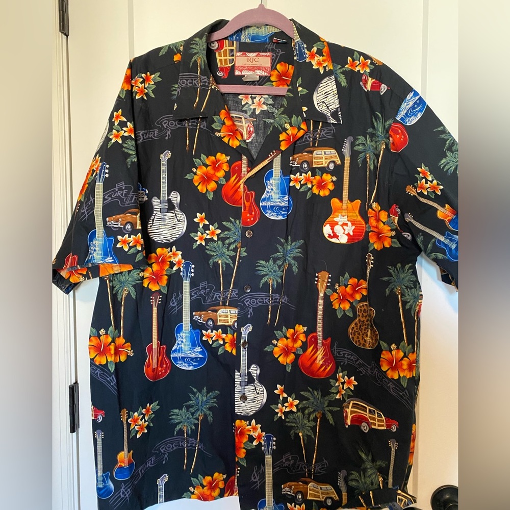 RJC Hawaiian guitar Surf Rock Men’s Hawaian shirt Size XXL Made in Hawaii